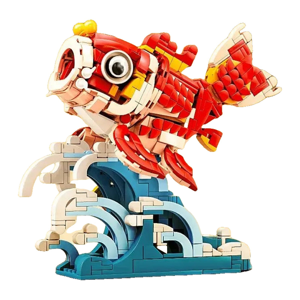 LEGO Poisson : une carpe koï de 678 pièces dressée sur une vague en briques blanches et bleues
