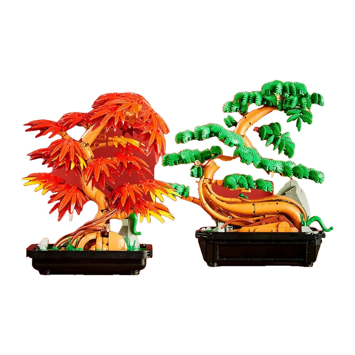 LEGO Érable Bonsaï 2 en 1, tronc unique planté dans un bac ovale avec sa pierre dressée et ses galets blancs