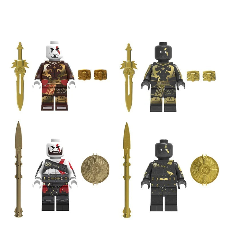 LEGO God of War, quatre figurines de Kratos et leurs armes dorées