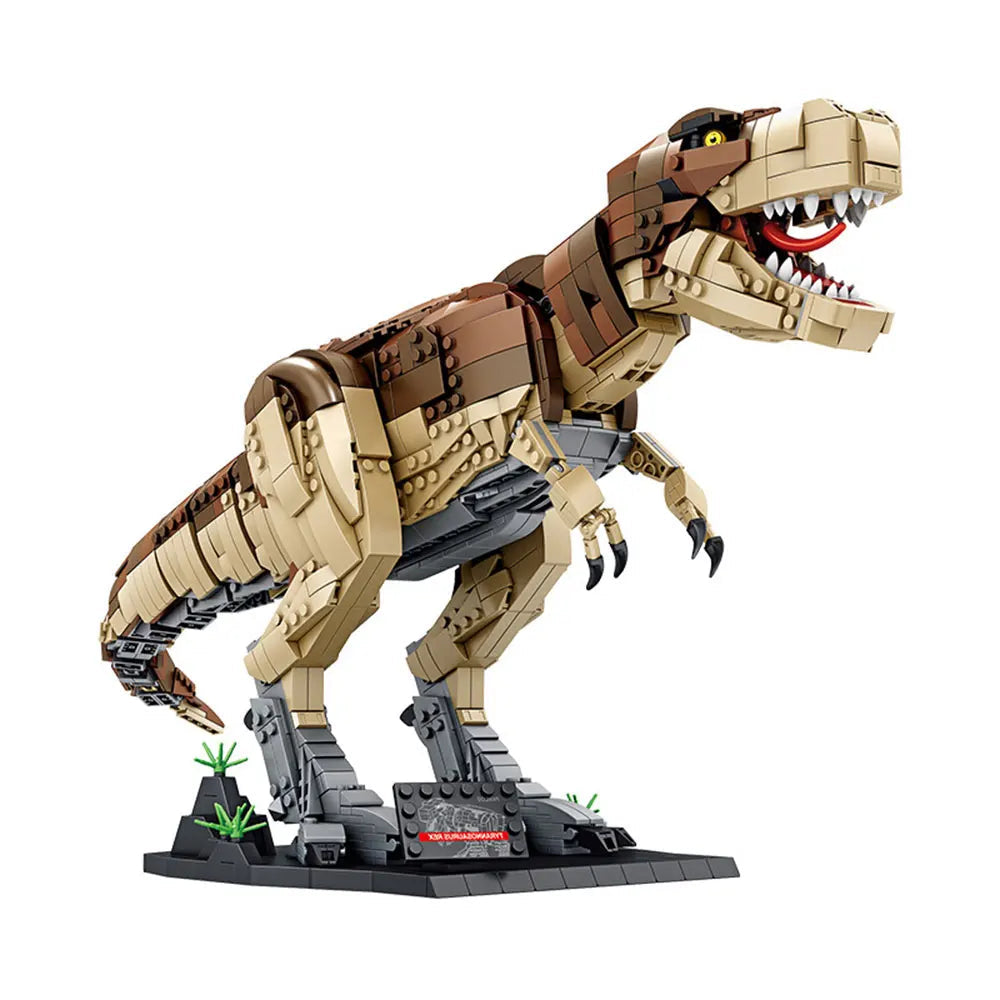 LEGO T-Rex entier de 70 cm de long sur 24 de haut, dressé sur son socle noir à plaque
