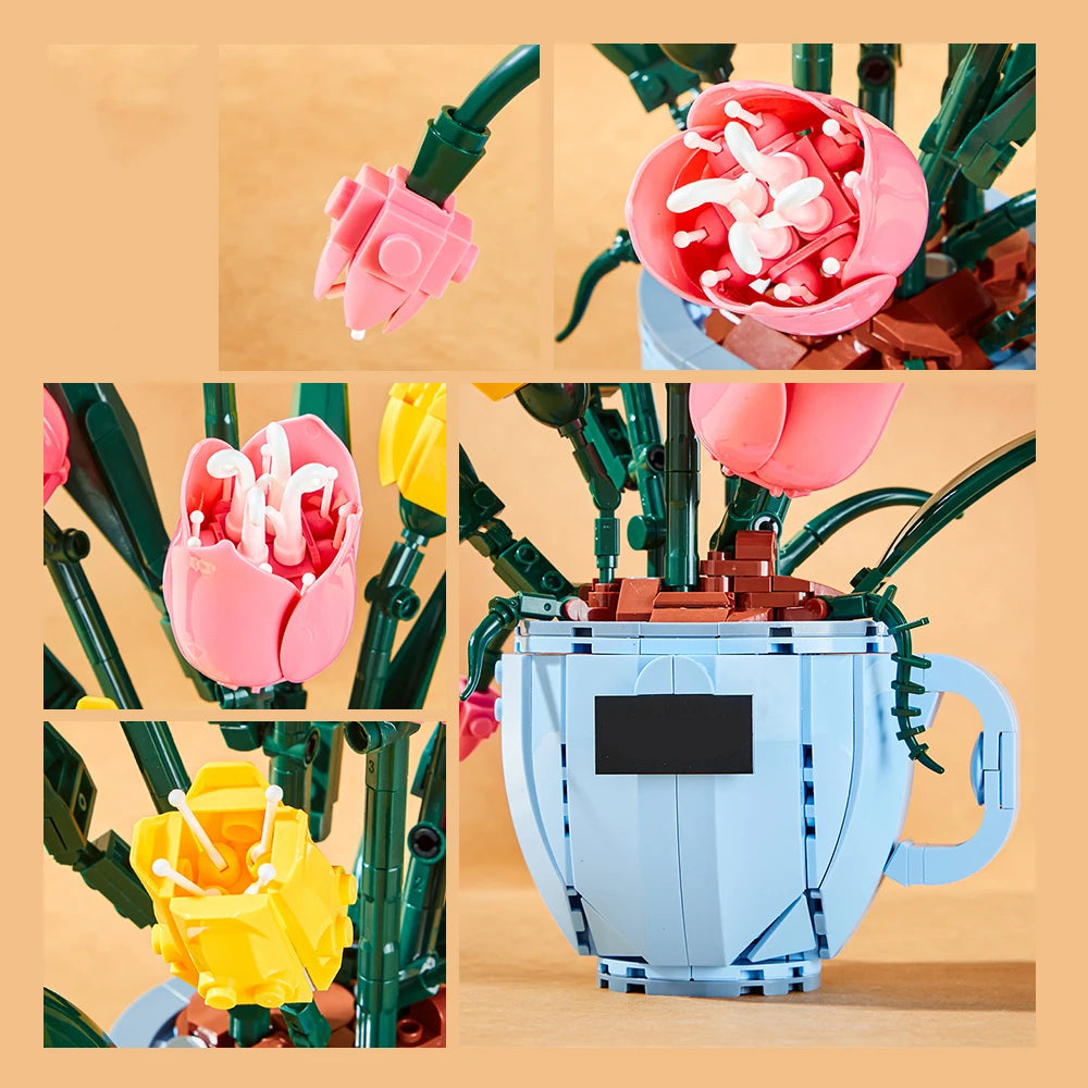 Composition de 551 pièces montant à 30 cm, chaque tige se retirant du bouquet pour se replanter ailleurs
