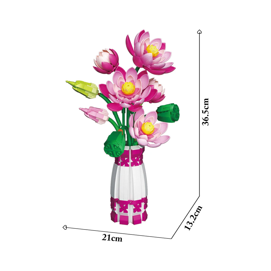 710 pièces pour environ 37 cm, couches de pétales amovibles autour du cœur et vase lesté