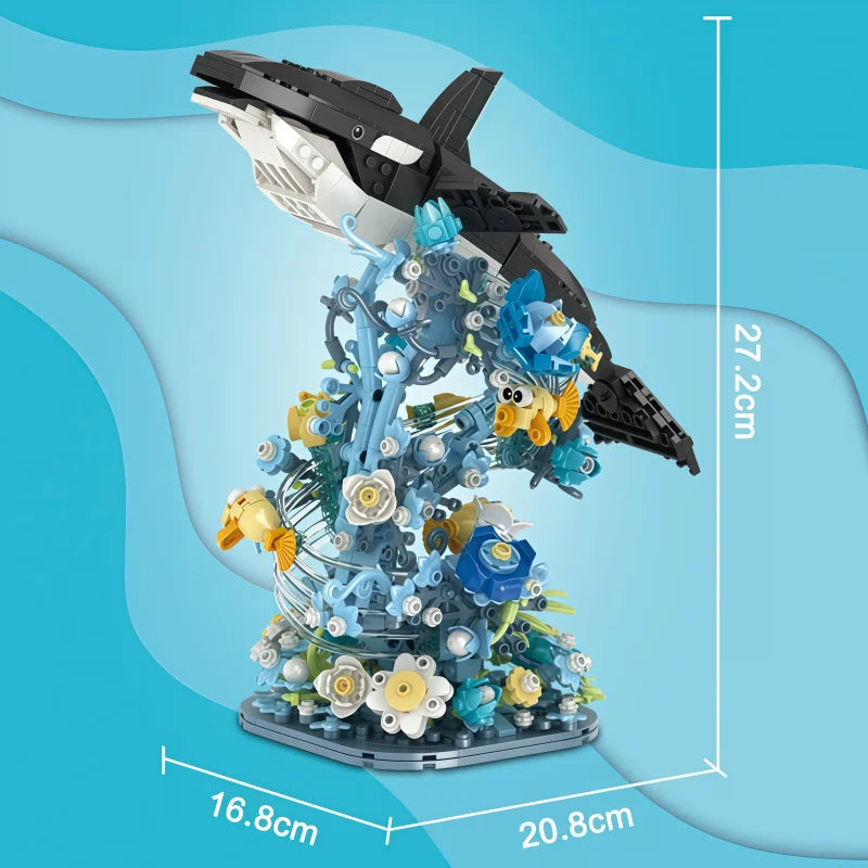 1 034 pièces pour l'orque et son récif fleuri de bleu et de jaune, où nagent de petits poissons