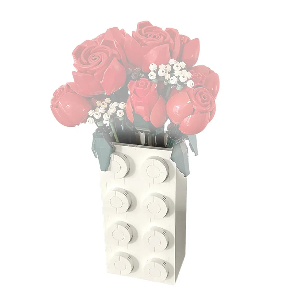 Vase LEGO blanc reprenant le dessin d'une brique, tenons apparents sur le dessus et corps creux prêt à recevoir des tiges