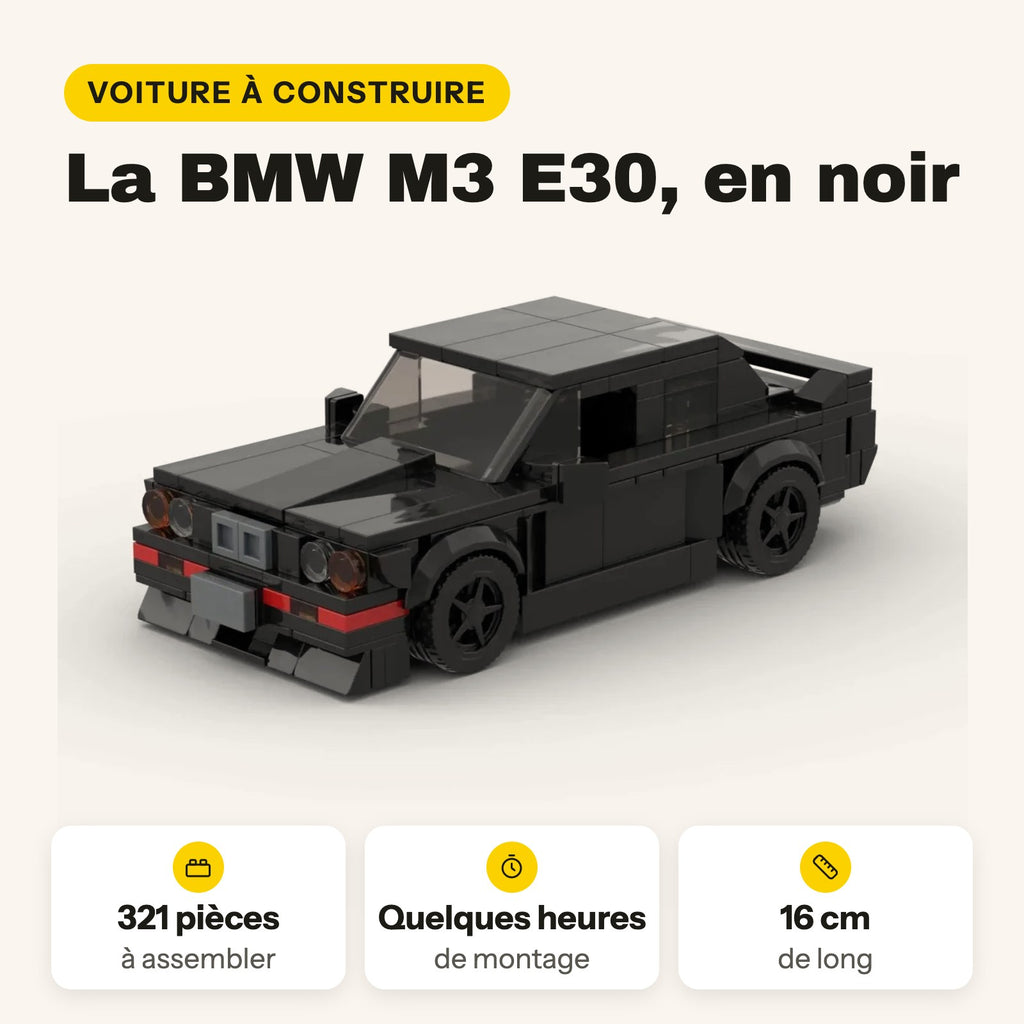 BMW M3 E30 negro para construir, 321 piezas compatibles con LEGO, 16 cm de largo