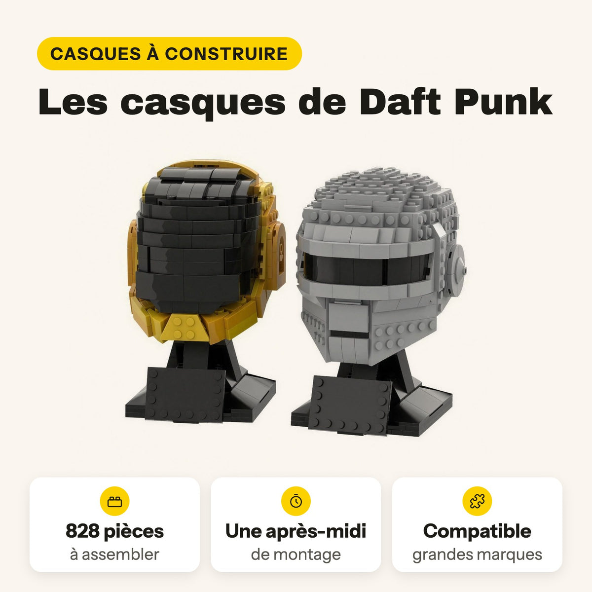 Cascos de Daft Punk para construir, 828 piezas de ladrillos compatibles con LEGO