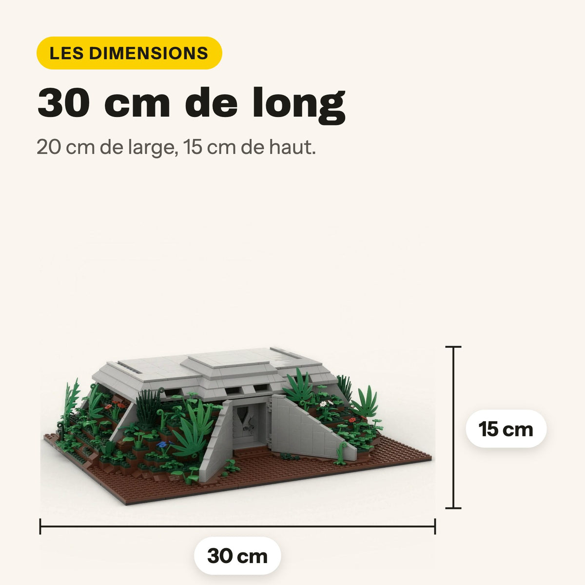 Medidas del búnker de Jurassic Park para construir: 30 x 20 x 15 cm, ladrillos compatibles con LEGO