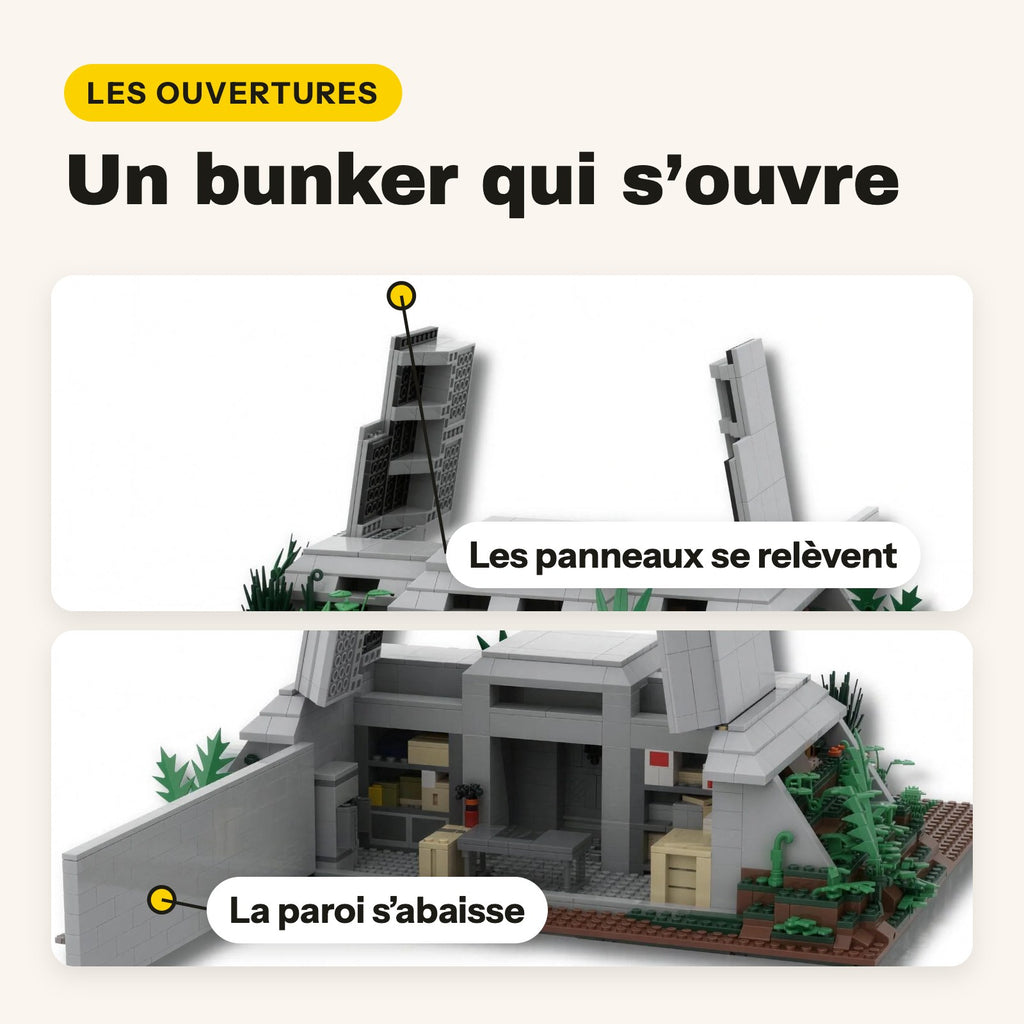 Paneles que se levantan y pared que se abate en el diorama del búnker de Jurassic Park