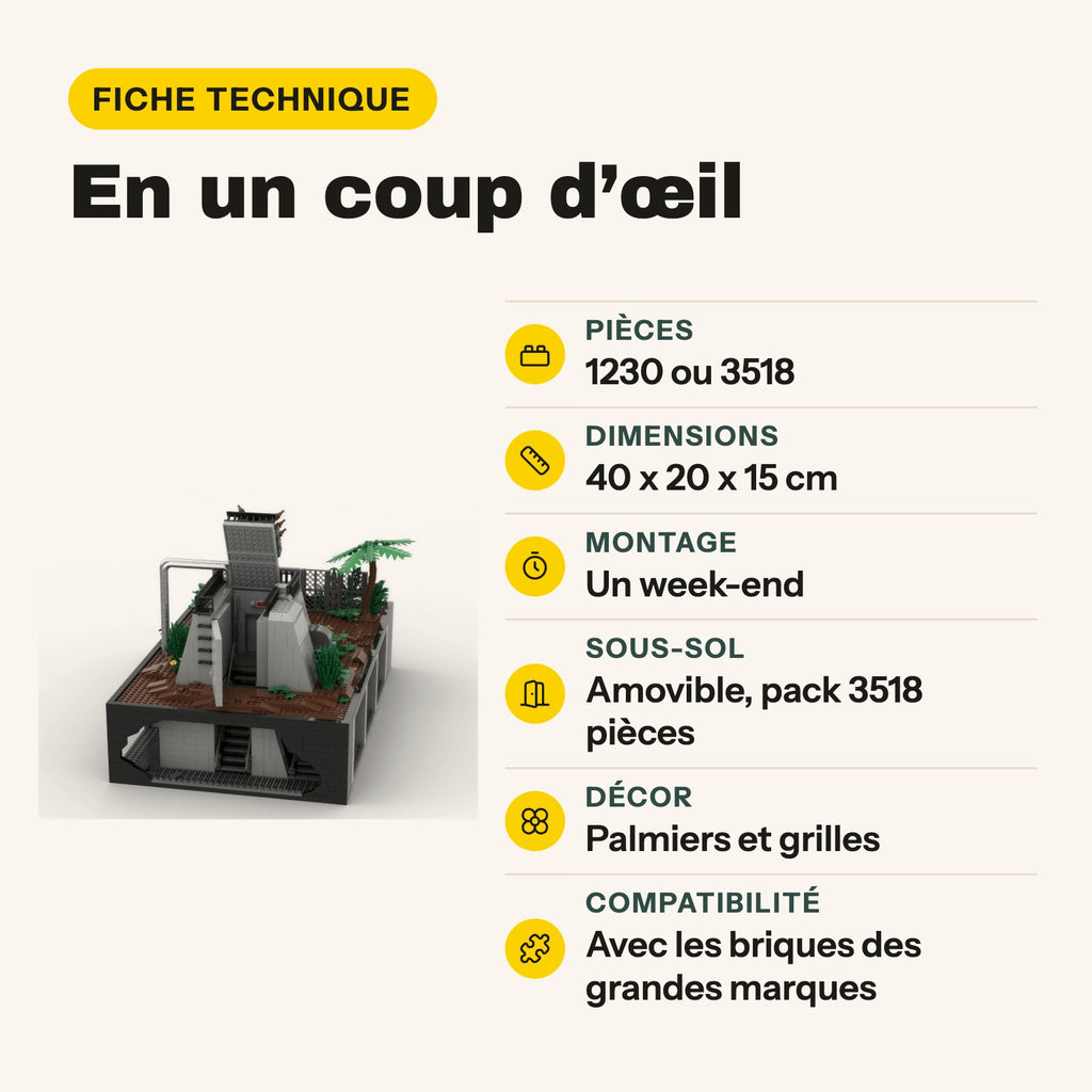 Ficha técnica de la central eléctrica de Jurassic Park para construir con ladrillos compatibles con LEGO