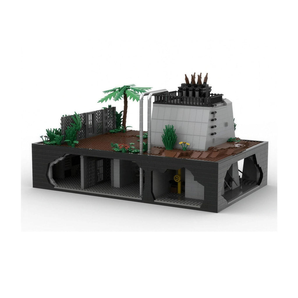 Diorama de la central eléctrica de Jurassic Park para construir, con su sótano, ladrillos compatibles con LEGO