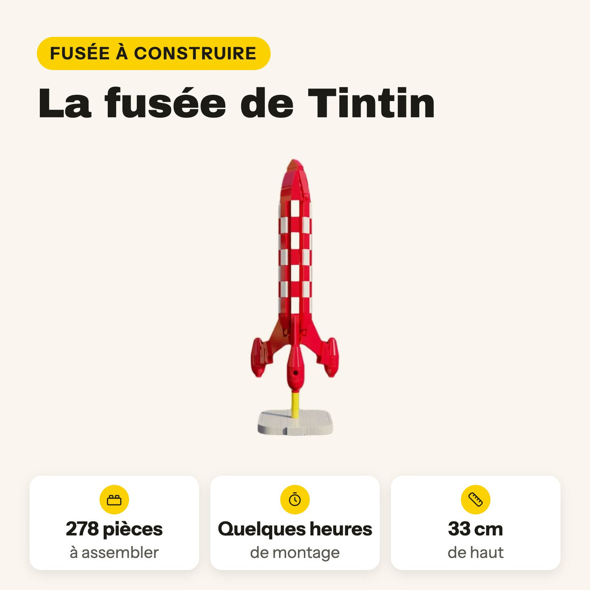 Cohete de Tintín para construir, 278 piezas compatibles con LEGO, 33 cm de alto