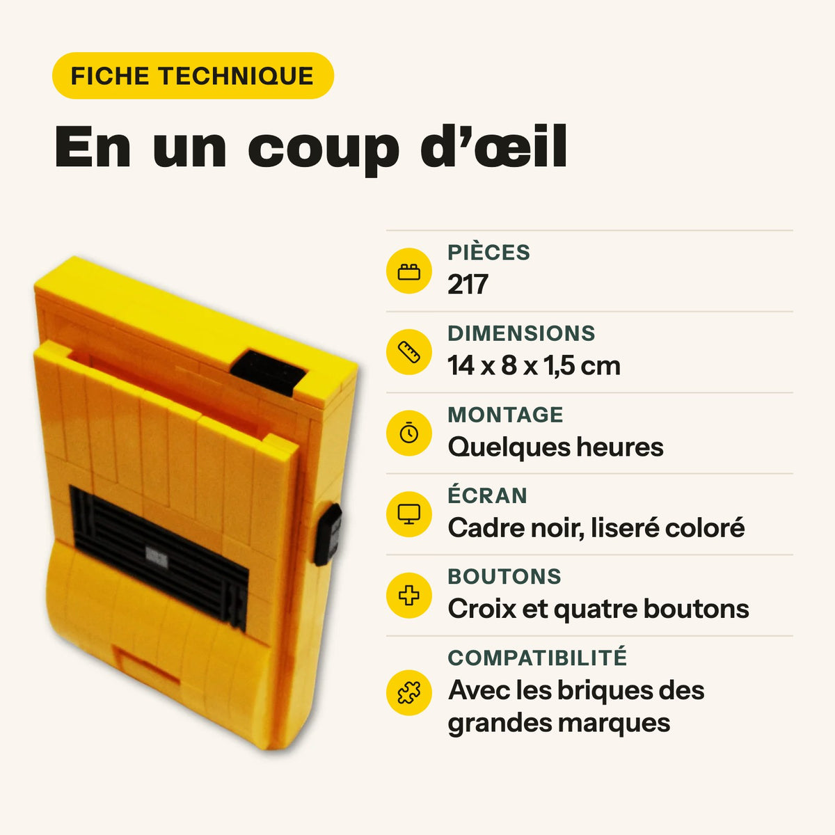 Ficha técnica de la Game Boy Color para construir: 217 piezas