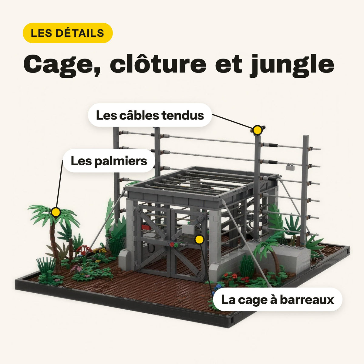 LEGO Jurassic Park jaula de seguridad para construir, con valla eléctrica y jungla