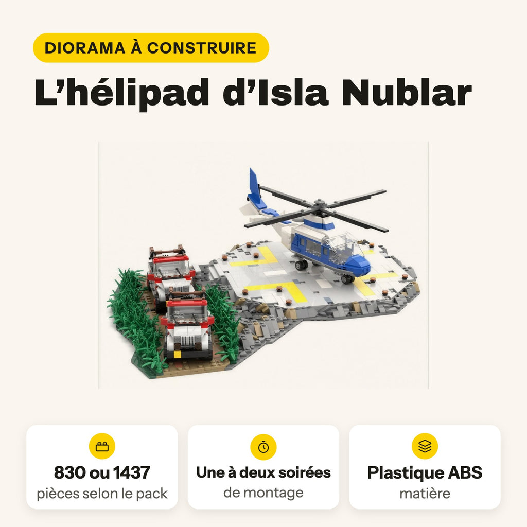 Helipuerto de Isla Nublar de Jurassic Park en ladrillos, 830 o 1.437 piezas compatibles con LEGO
