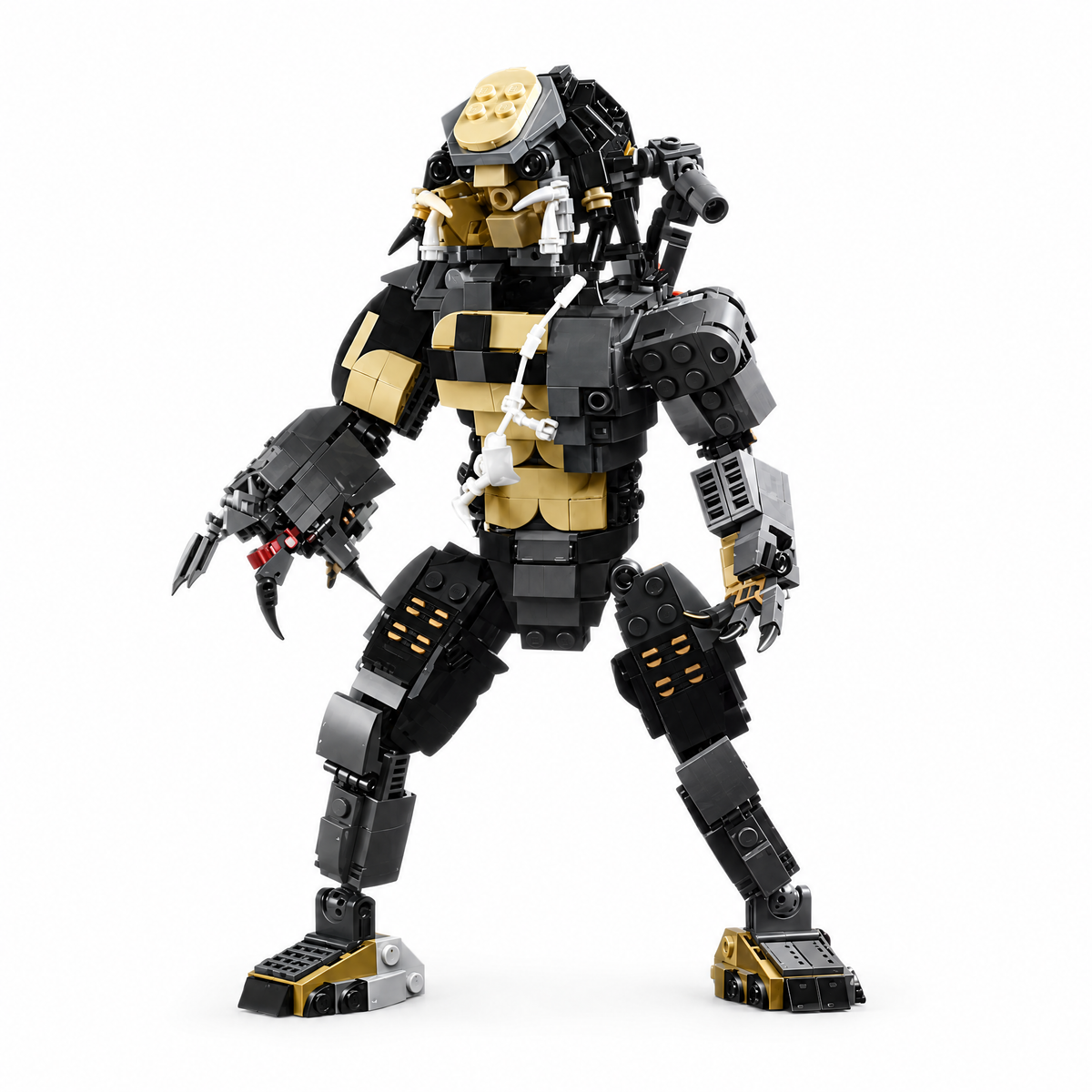 Figura del Predator para construir, máscara y armadura de ladrillos, vista de frente