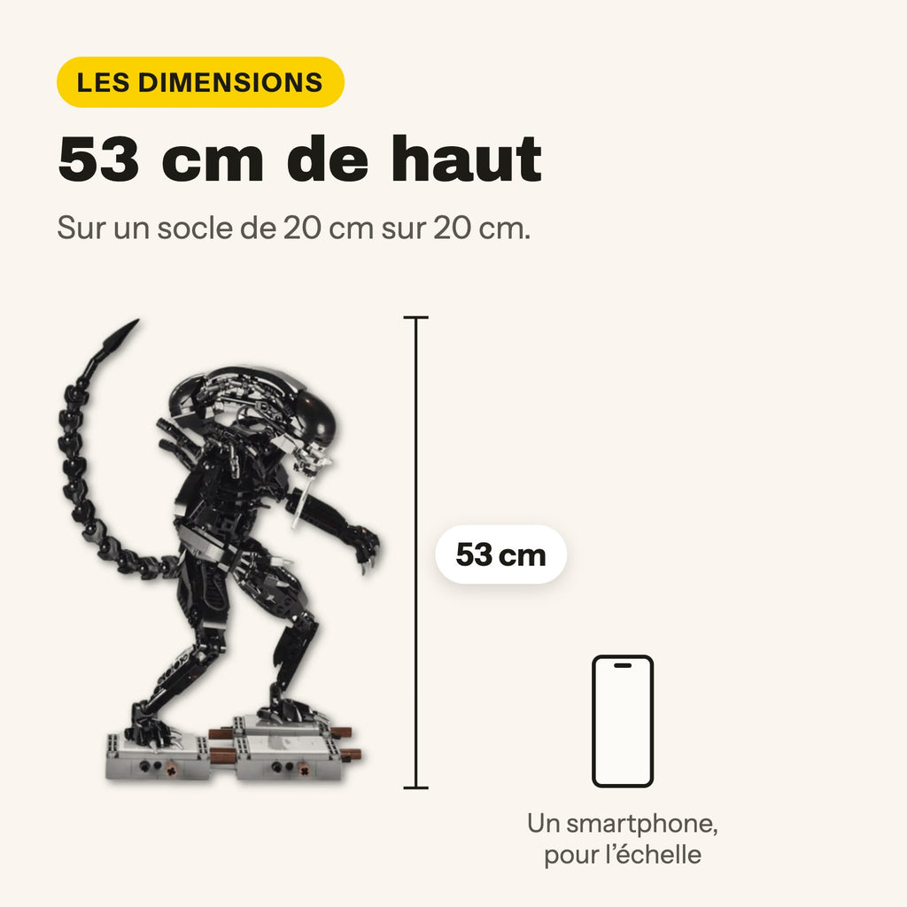 Medidas del xenomorfo de Alien compatible con LEGO: 53 cm de alto