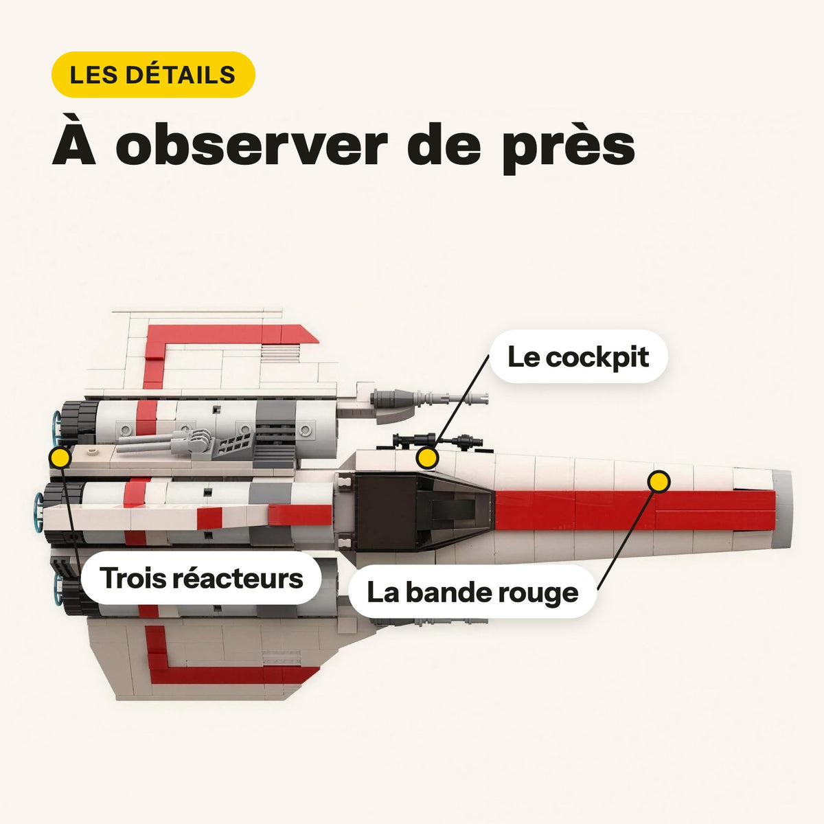 LEGO Battlestar Galactica Viper para construir, caza blanco con franjas rojas