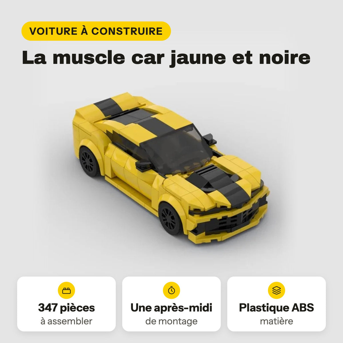 Chevrolet Camaro ZL1 amarillo y negro para construir, 347 piezas compatibles con LEGO de plástico ABS