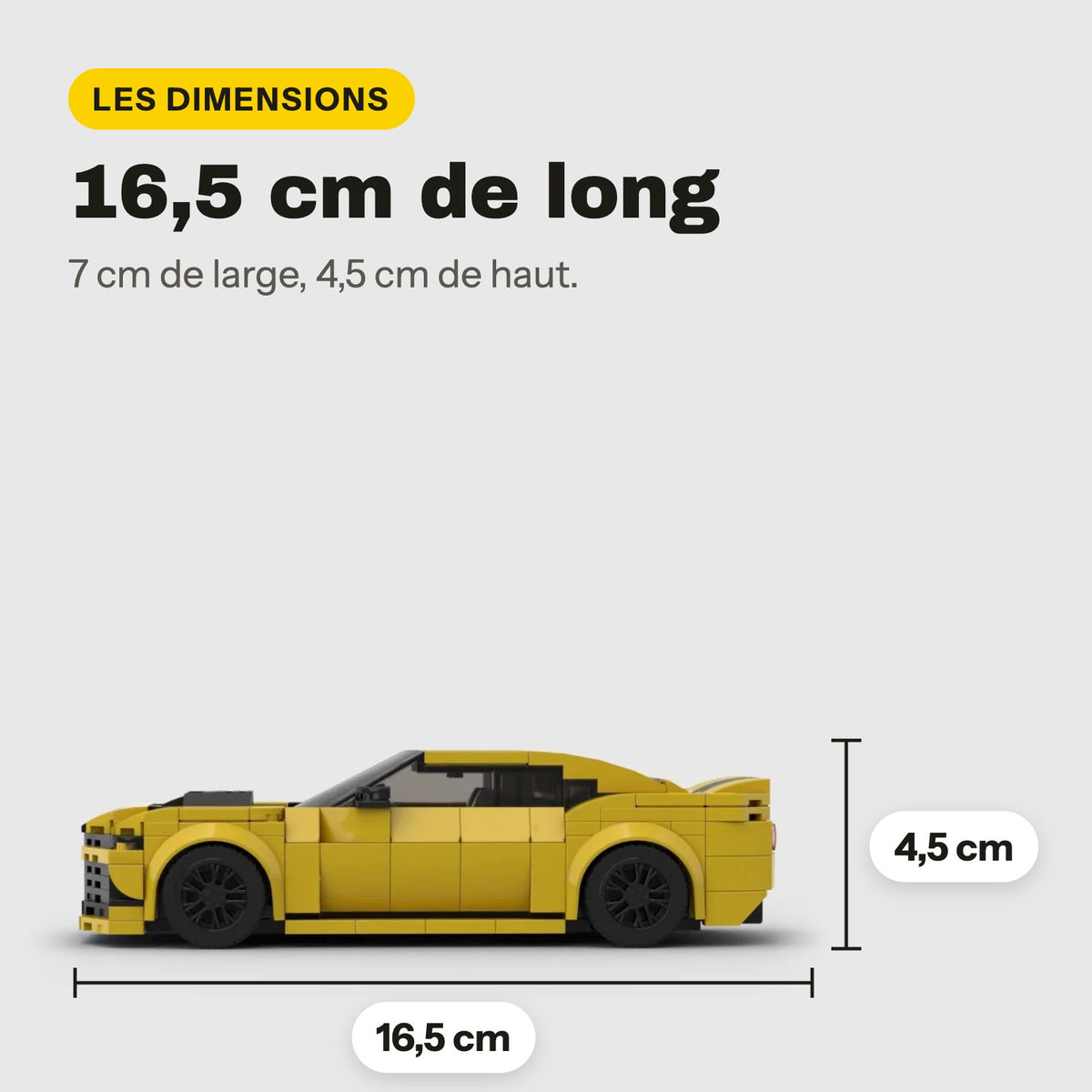 Medidas del Chevrolet Camaro ZL1 para construir compatible con LEGO, 16,5 cm de largo