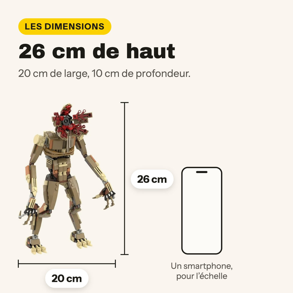 Medidas del Demogorgon compatible con LEGO: 26 cm de alto, 20 cm de ancho y 10 cm de fondo
