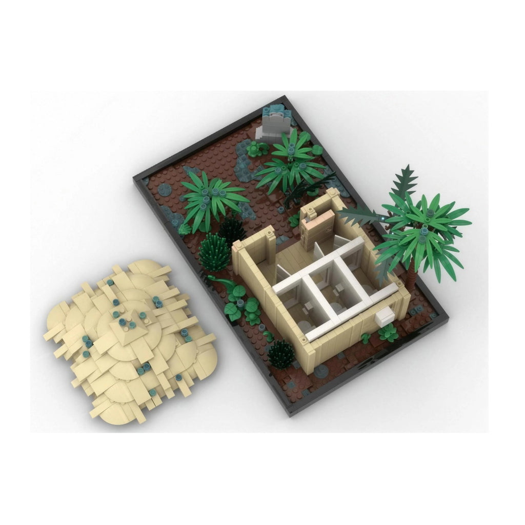 Diorama del baño de Jurassic Park para construir visto desde arriba, tejado retirado, ladrillos compatibles con LEGO