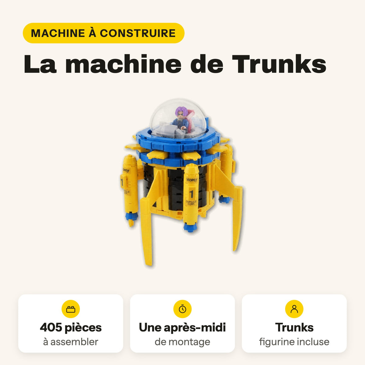 Machine à remonter le temps de Trunks Dragon Ball Z à construire, 405 pièces compatibles LEGO