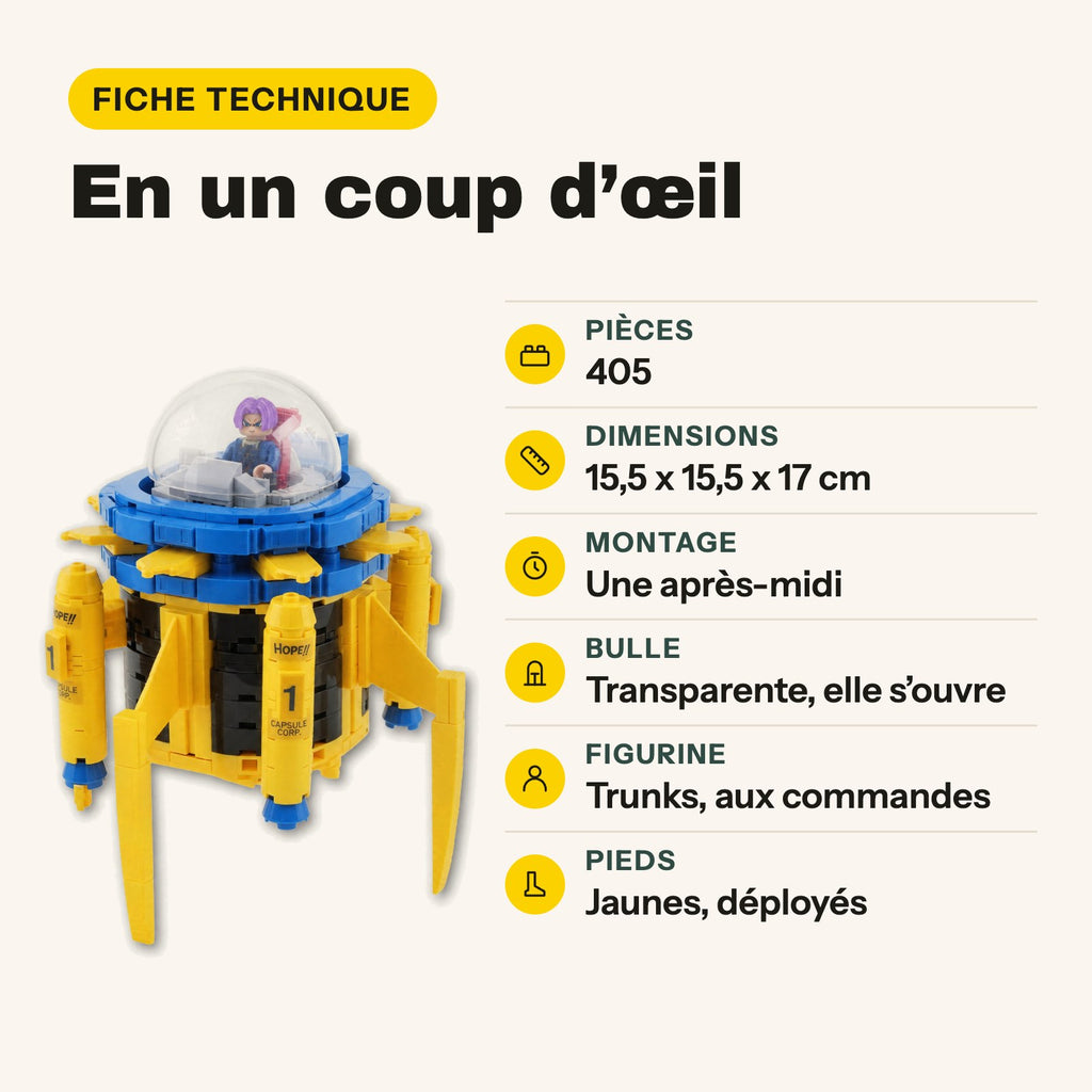 Fiche technique du set Dragon Ball Trunks Time Machine en briques de construction