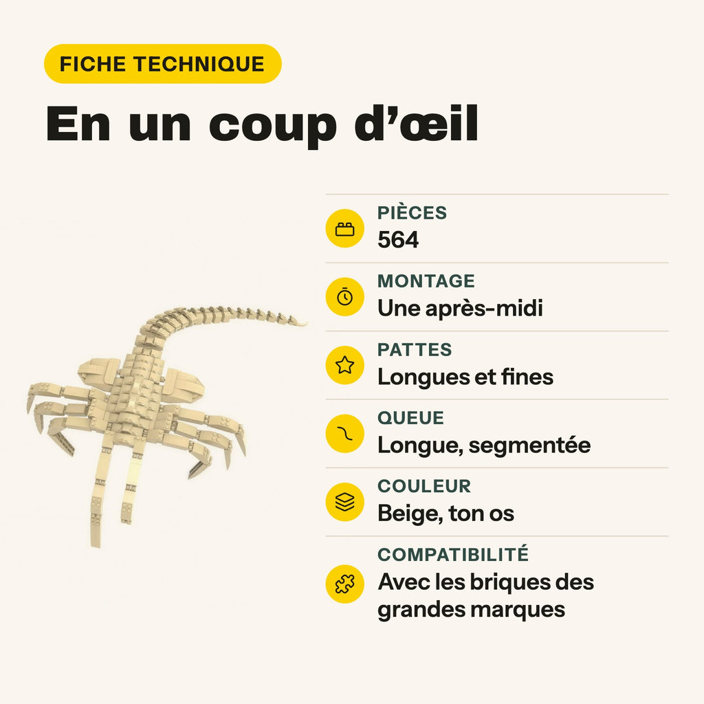 Ficha técnica del facehugger de Alien para construir, 564 piezas beige