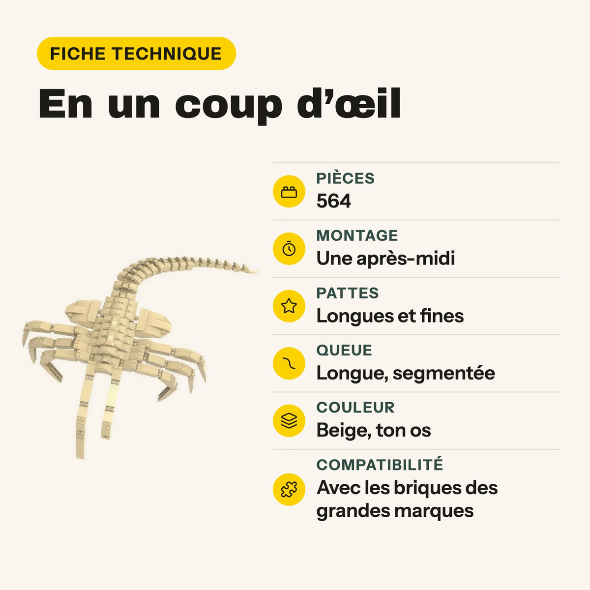 Ficha técnica del facehugger de Alien para construir, 564 piezas beige