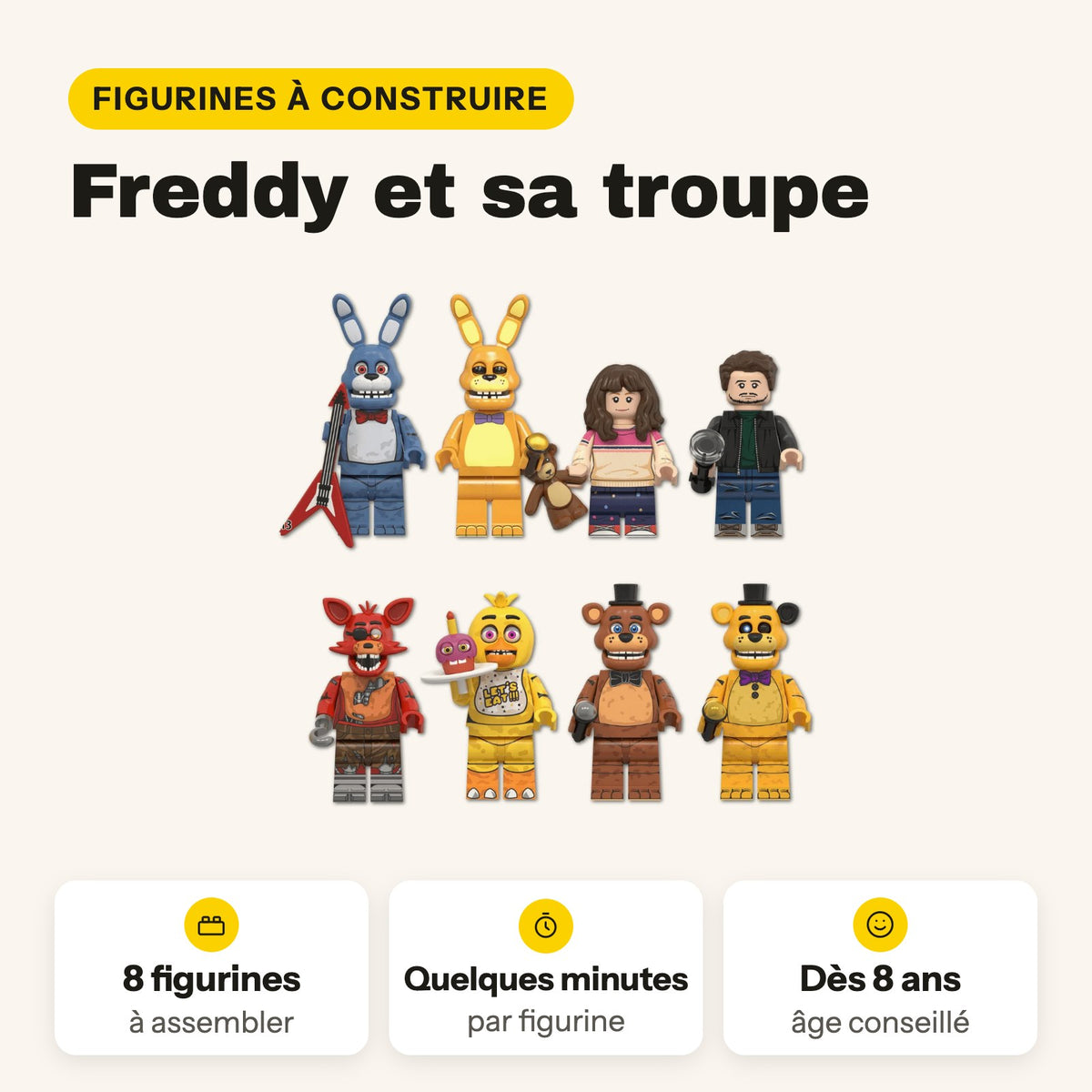 Las 8 minifiguras de Five Nights at Freddy's para construir, compatibles con LEGO