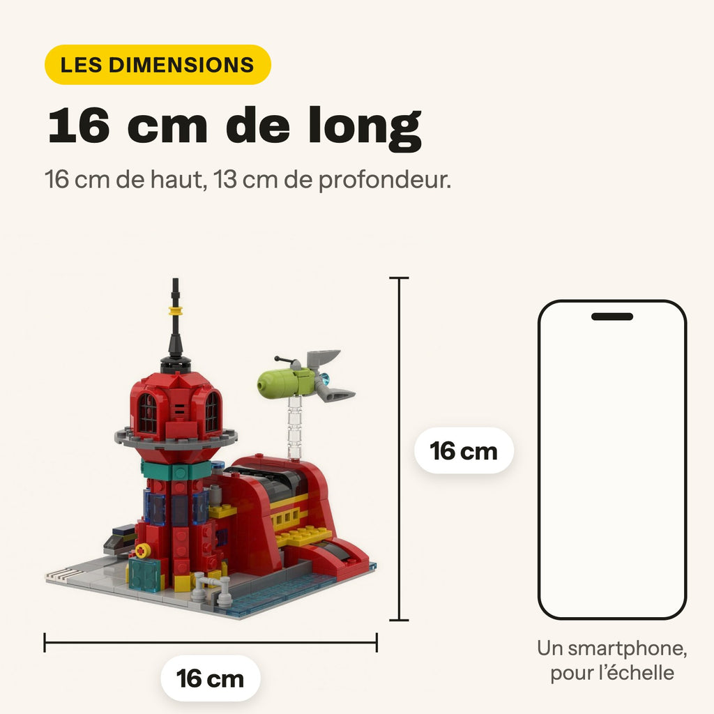 Medidas del diorama de Futurama Planet Express compatible con LEGO