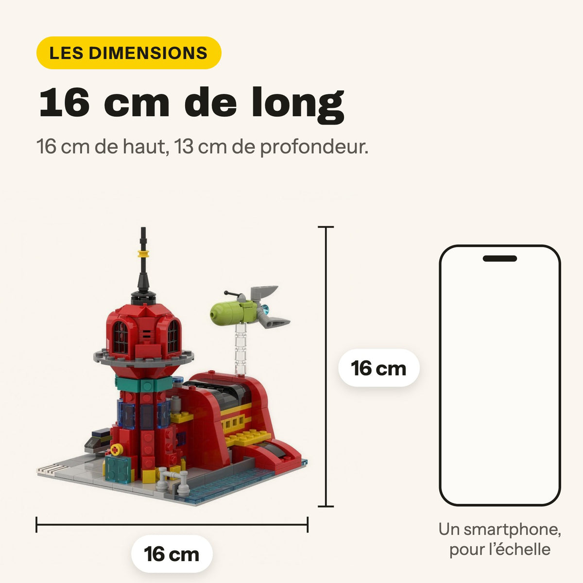 Medidas del diorama de Futurama Planet Express compatible con LEGO