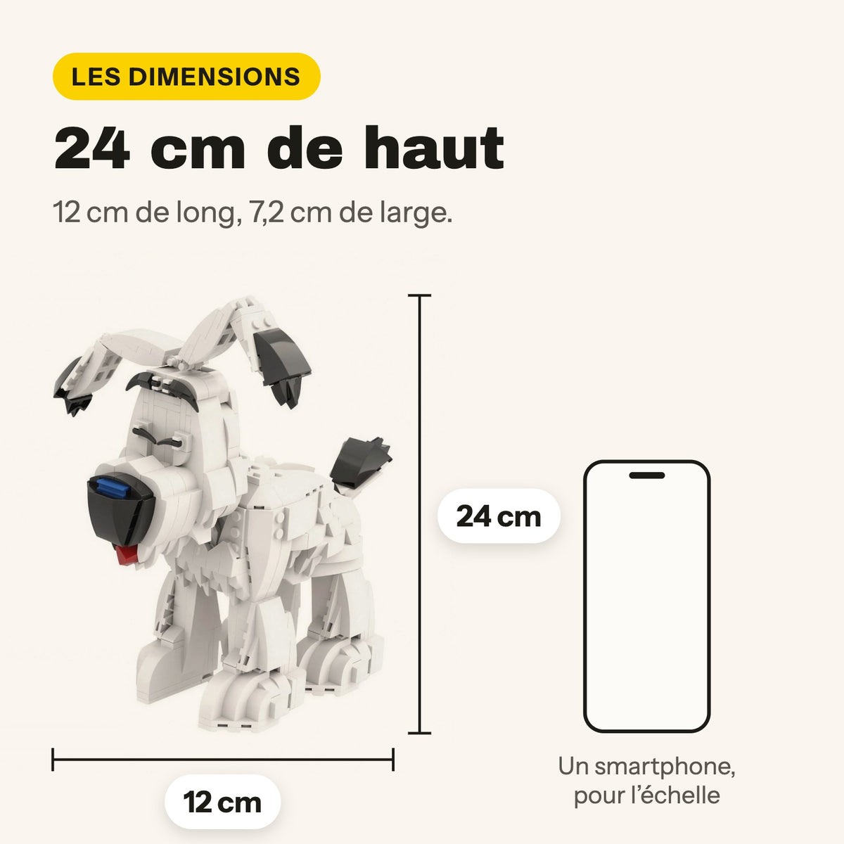 Medidas de la figura de Idéfix: 24 cm de alto, 12 x 7,2 cm