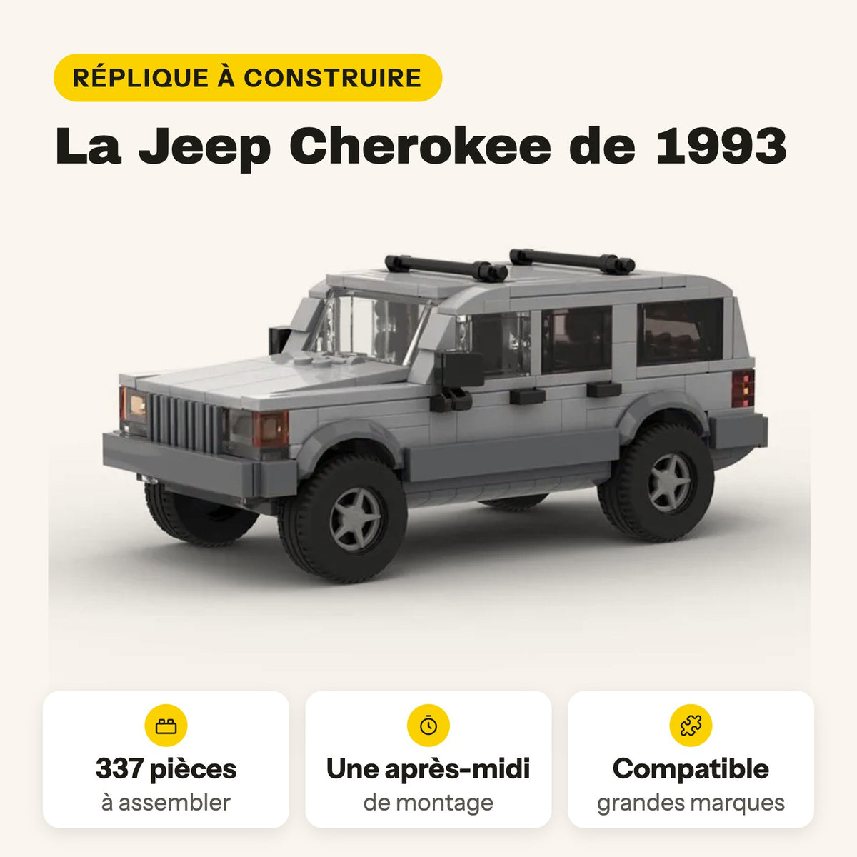 Jeep Cherokee 1993 à construire, 337 pièces en briques compatibles LEGO