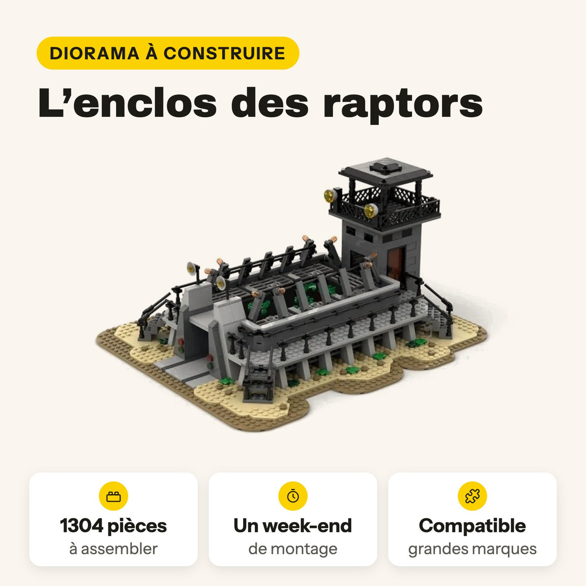 Recinto de los raptores de Jurassic Park para construir, diorama de 1.304 piezas compatibles con LEGO