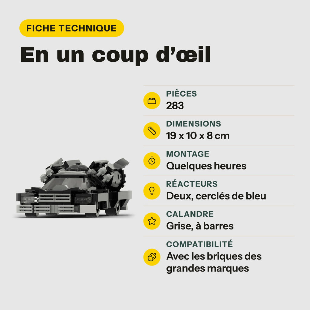 Ficha técnica del Ford de Men in Black para construir, 283 piezas compatibles con LEGO