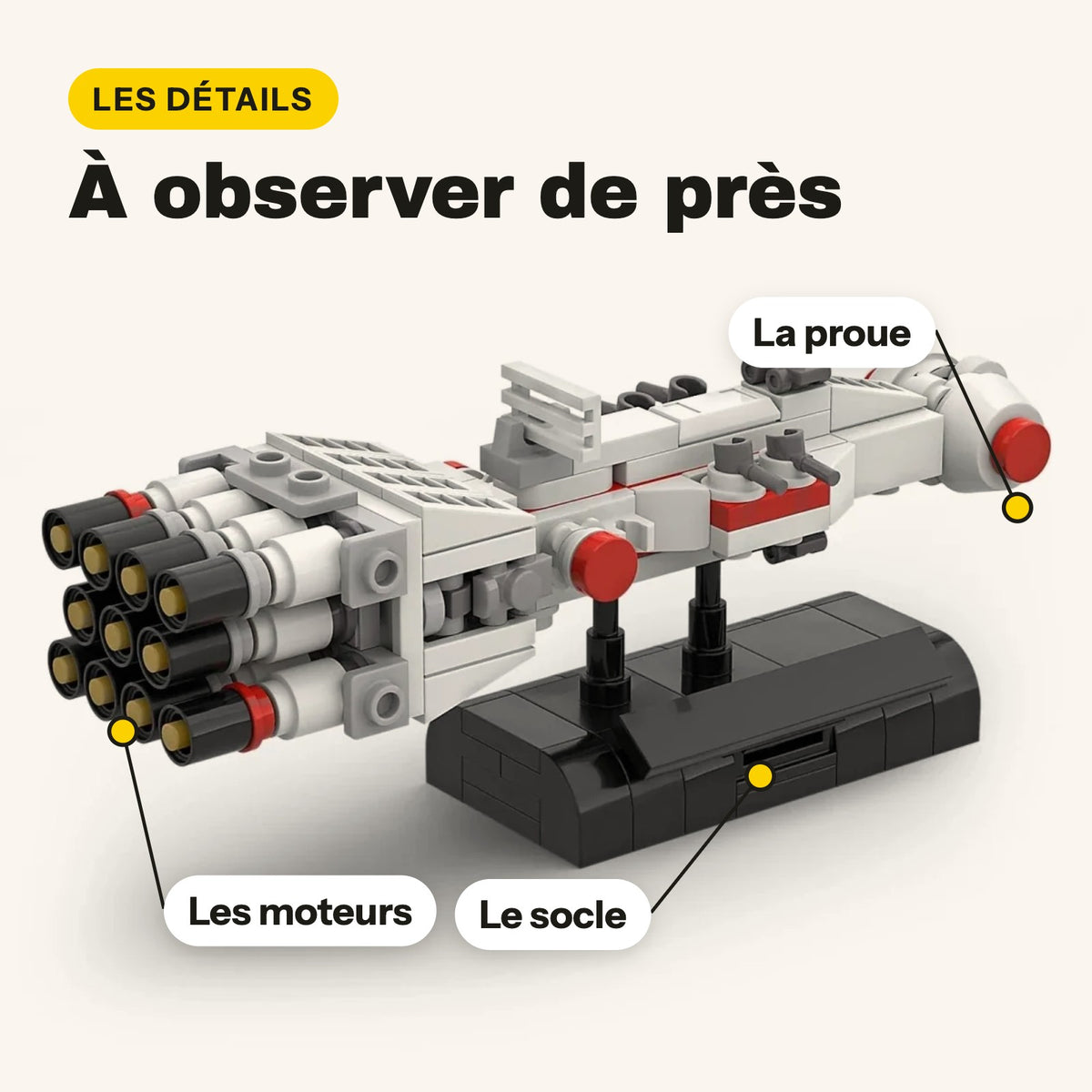 Detalles de la Tantive IV de ladrillos: motores, proa y peana