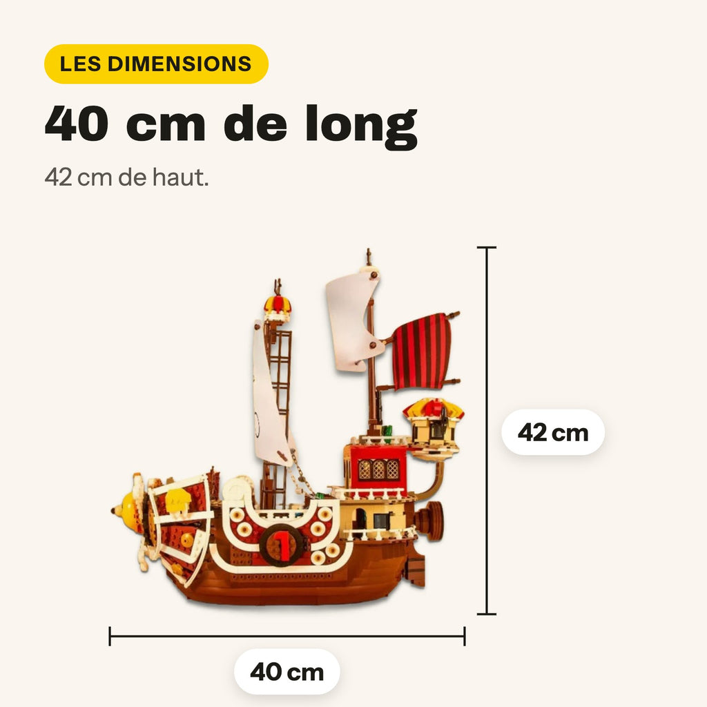 Dimensions du bateau One Piece compatible LEGO : 40 cm de long, 42 cm de haut