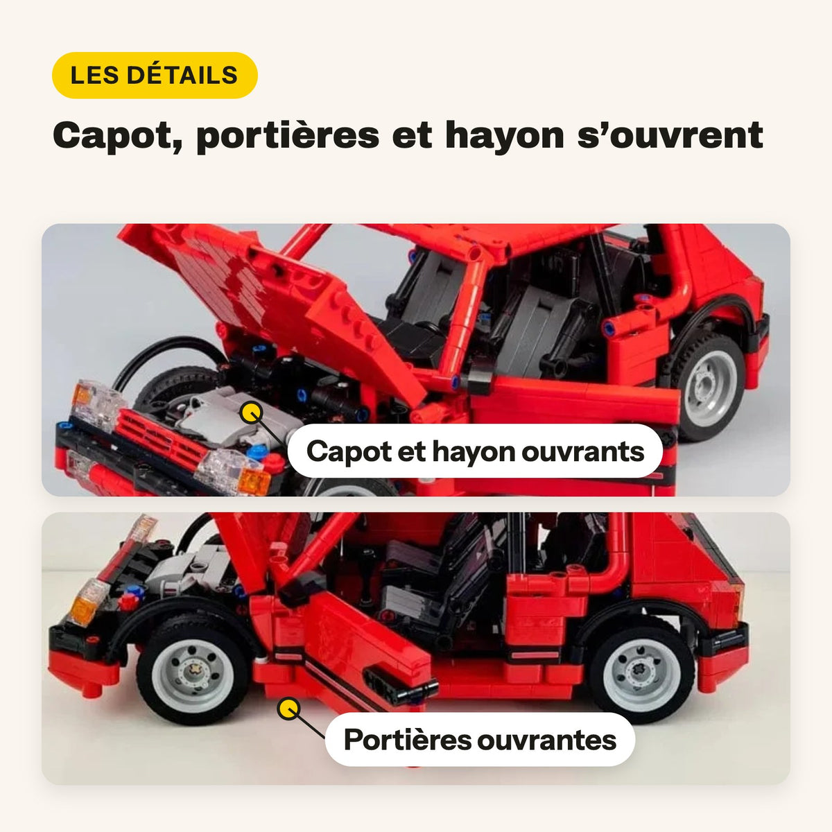 Peugeot 205 en briques, capot, portières et hayon ouvrants