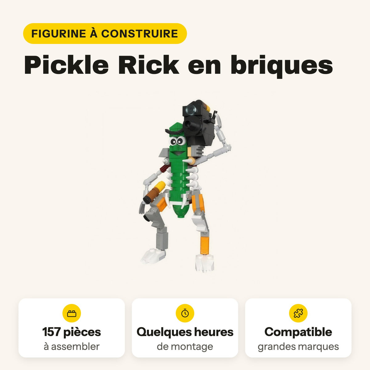 Figura de Pickle Rick para construir, 157 piezas compatibles con LEGO, Rick y Morty