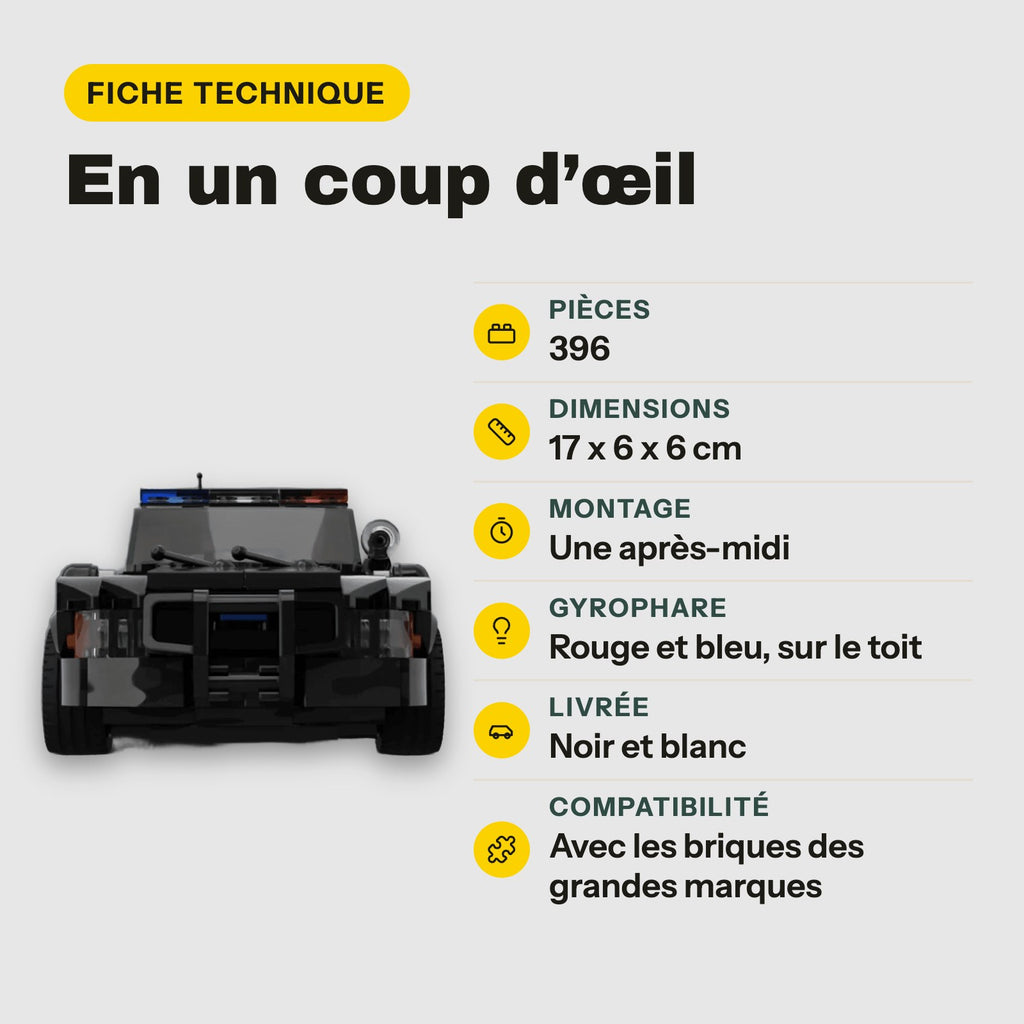 Ficha técnica del Crown Victoria de policía de ladrillos compatibles con LEGO