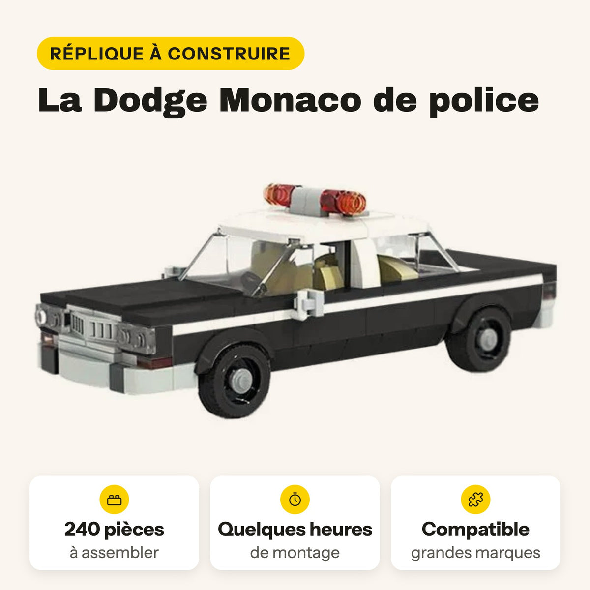 Dodge Monaco de policía para construir, 240 piezas compatibles con LEGO