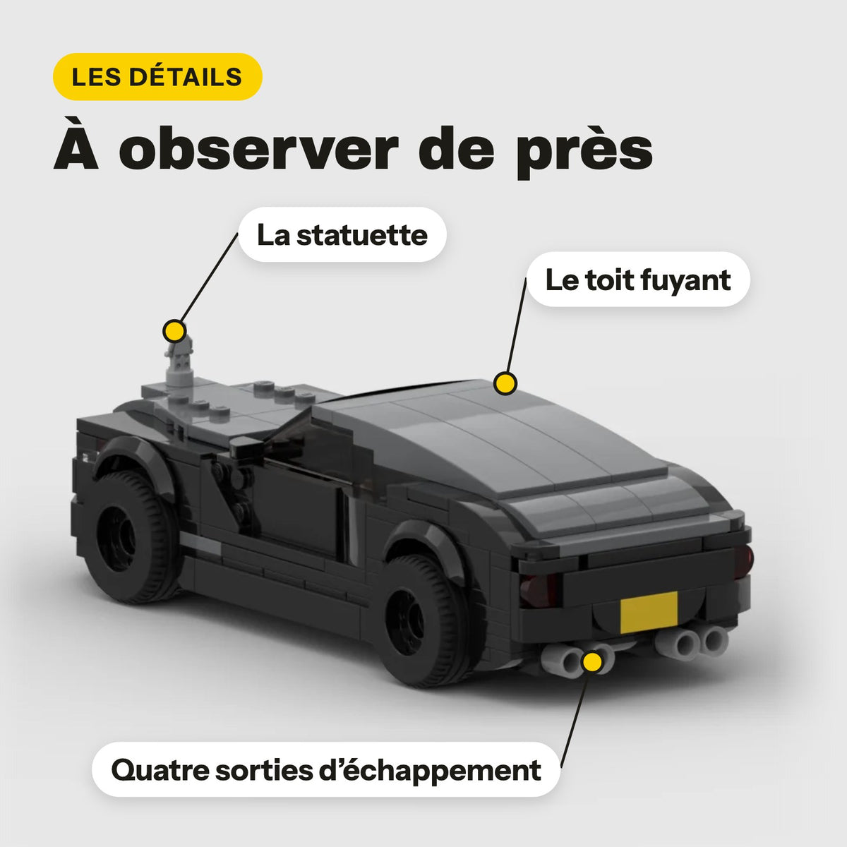 Detalles del Rolls-Royce de ladrillos: estatuilla, techo en caída y salidas de escape