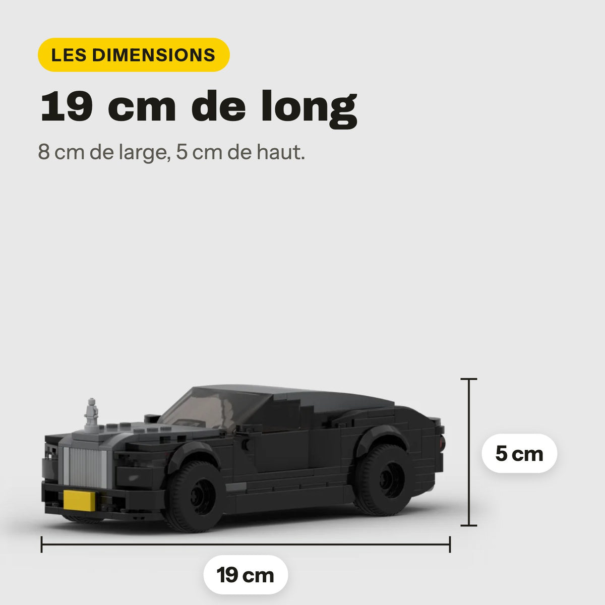 Medidas del Rolls-Royce para construir compatible con LEGO: 19 x 8 x 5 cm