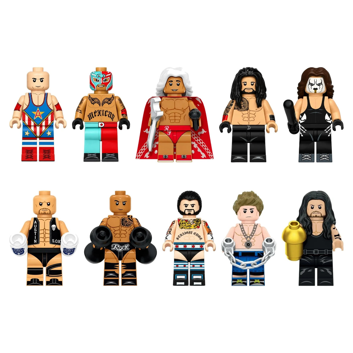 Pack de 10 figurines de catcheurs en briques