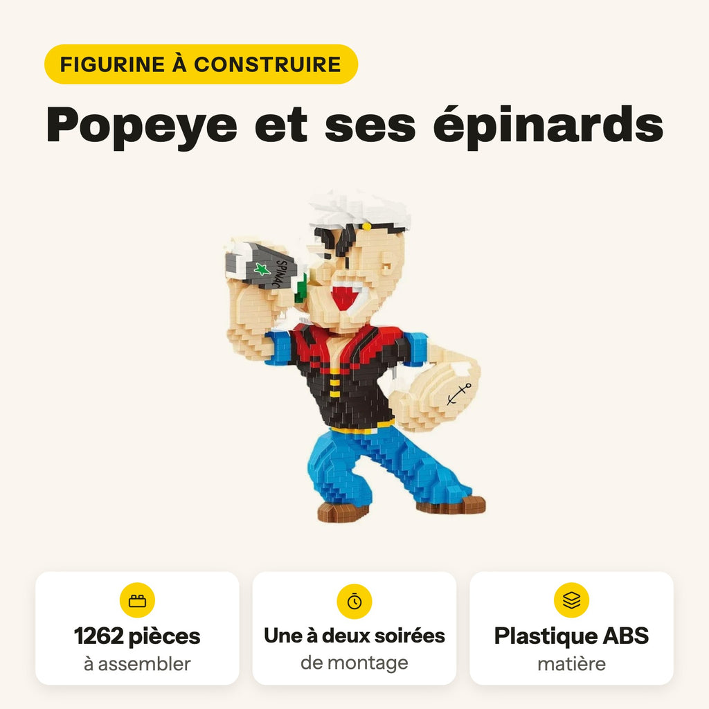 Figurine Popeye à construire, 1262 pièces en plastique ABS, briques compatibles LEGO