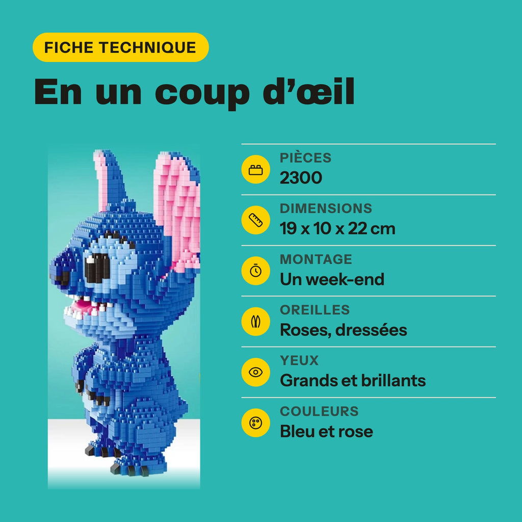 Ficha técnica del Nanoblock Stitch para construir, 2.300 piezas mini