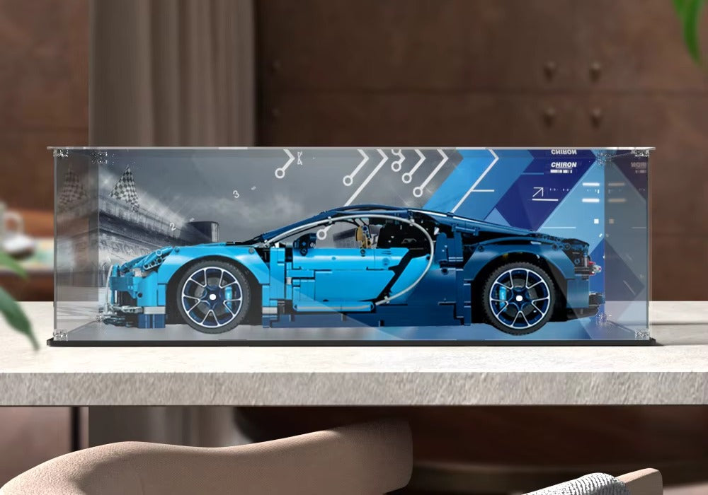 Vitrine LEGO Bugatti Chiron avec fond de circuit