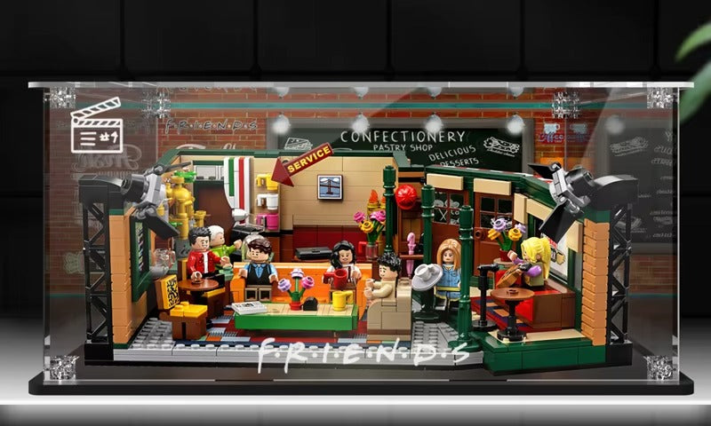 Vitrine LEGO Friends Central Perk avec fond du café et logo