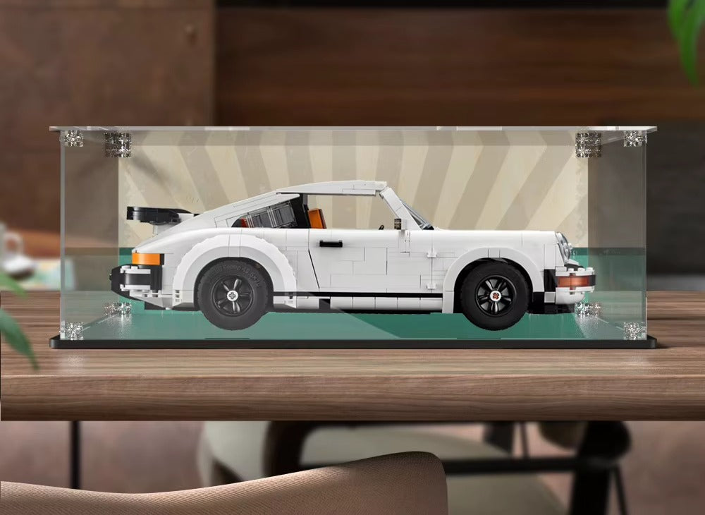 Vitrine LEGO Porsche 911 avec fond rétro